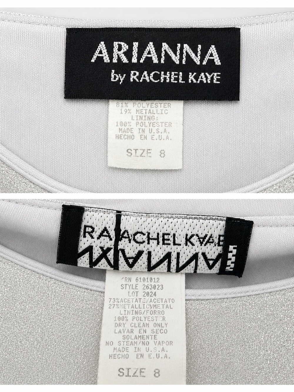 Arianna by Rachel Kaye Silver Shimmer Formal Dress Size 8 USA Made - Picture 6 of 10